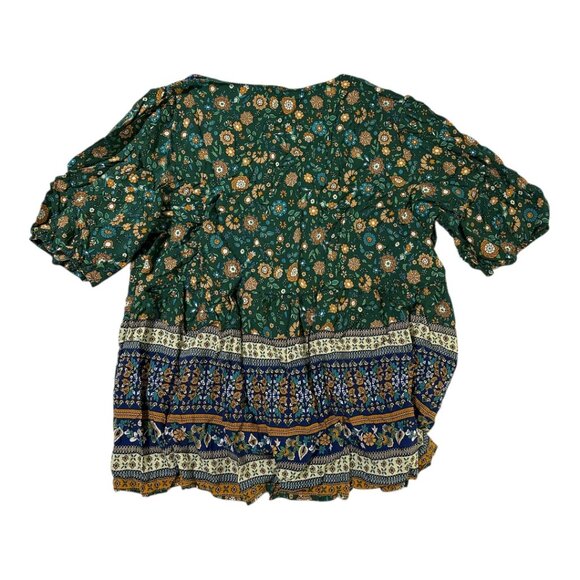 Boho Floral Peasant Top | Multicolor Print | Tassel Tie Blouse | Size XXL - Picture 2 of 3